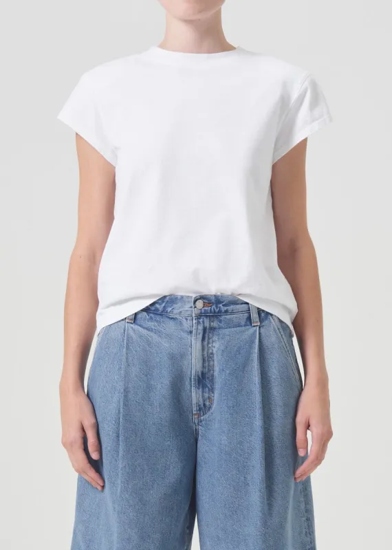 Bryce Shoulder Pad Tee in White sold by Agolde