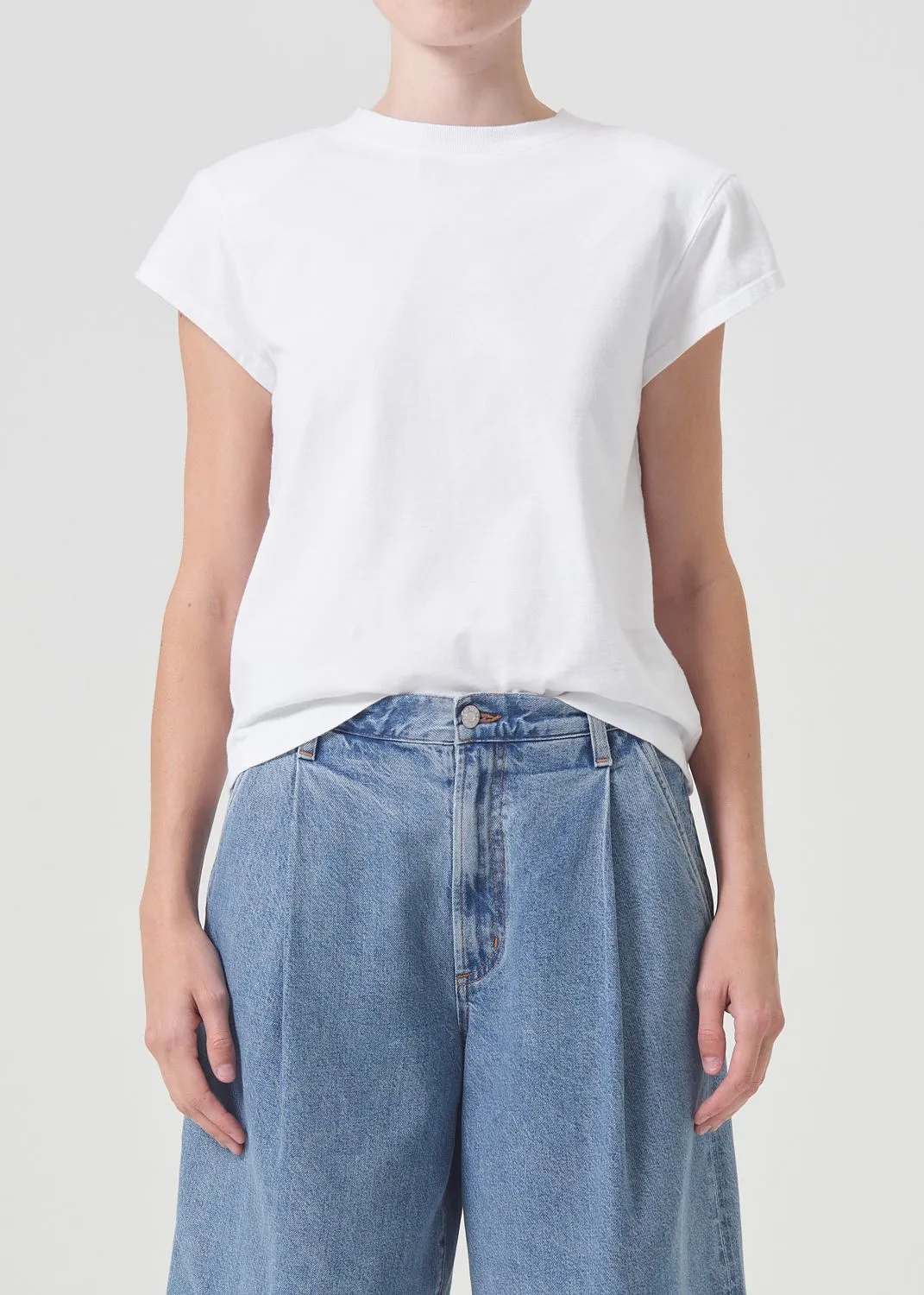 Bryce Shoulder Pad Tee in White sold by Agolde