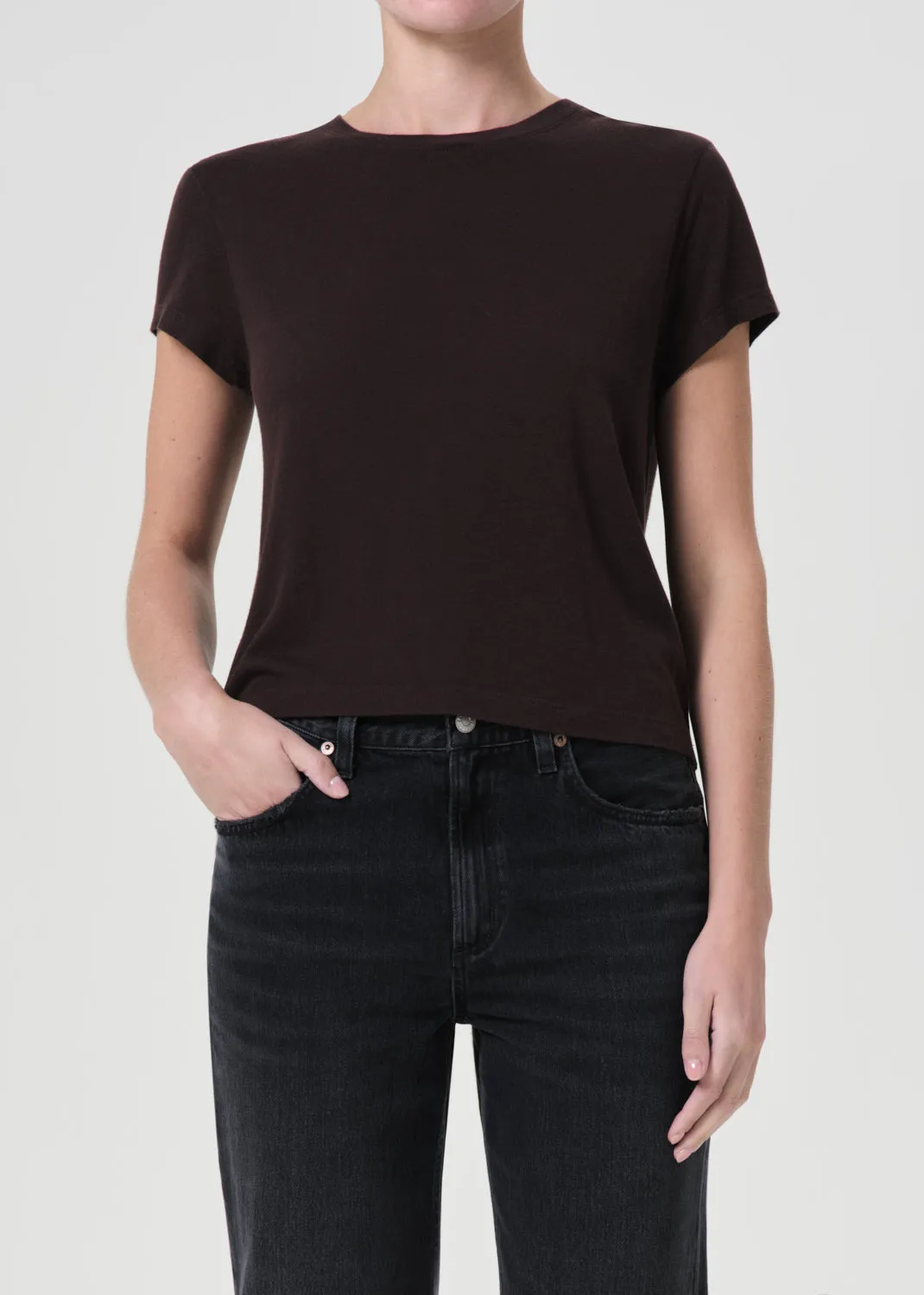 Adine Shrunken Tee in Americano Heather sold by Agolde