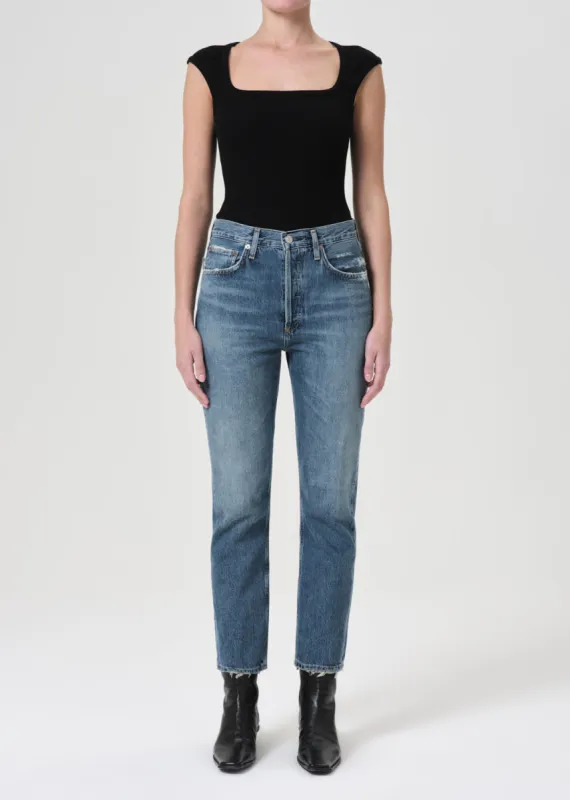 Riley High Rise Straight Crop in Frequency sold by Agolde