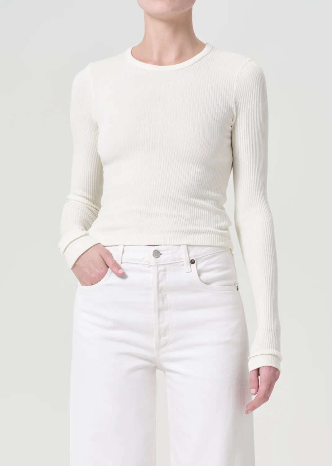 Alma Shrunken Crewneck in Oat Milk sold by Agolde