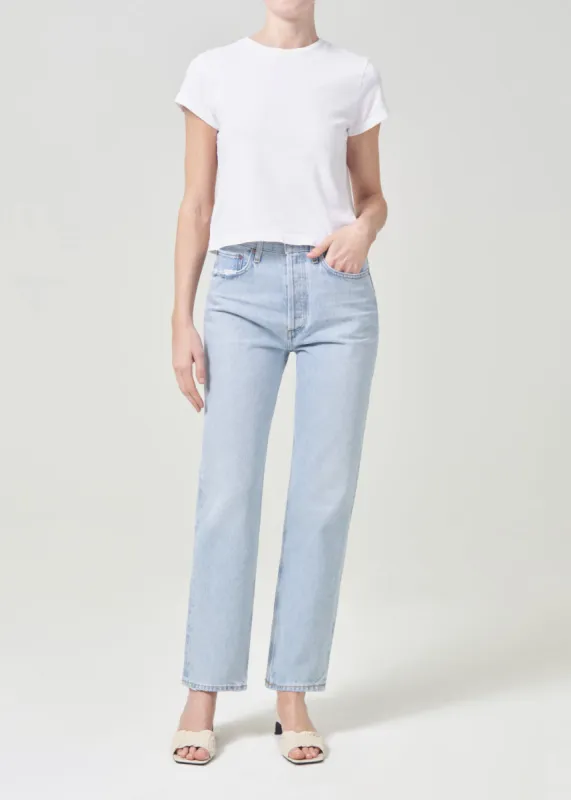 Blue jeans with a faded effect in blended regenerated denim