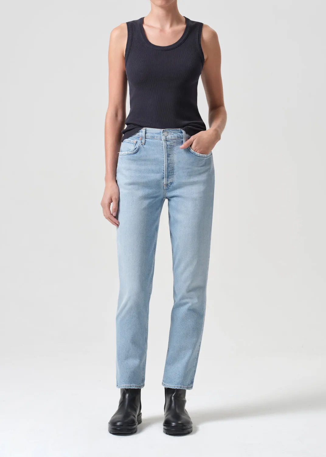 Riley Long High Rise Straight (Stretch) in Issue sold by Agolde