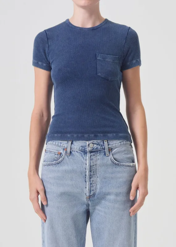 Arlo Rib Pocket Tee in Indigo sold by Agolde
