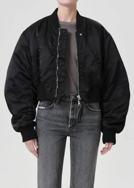 Shoreditch Ski Club x AGOLDE Jett Bomber Jacket in Black sold by Agolde
