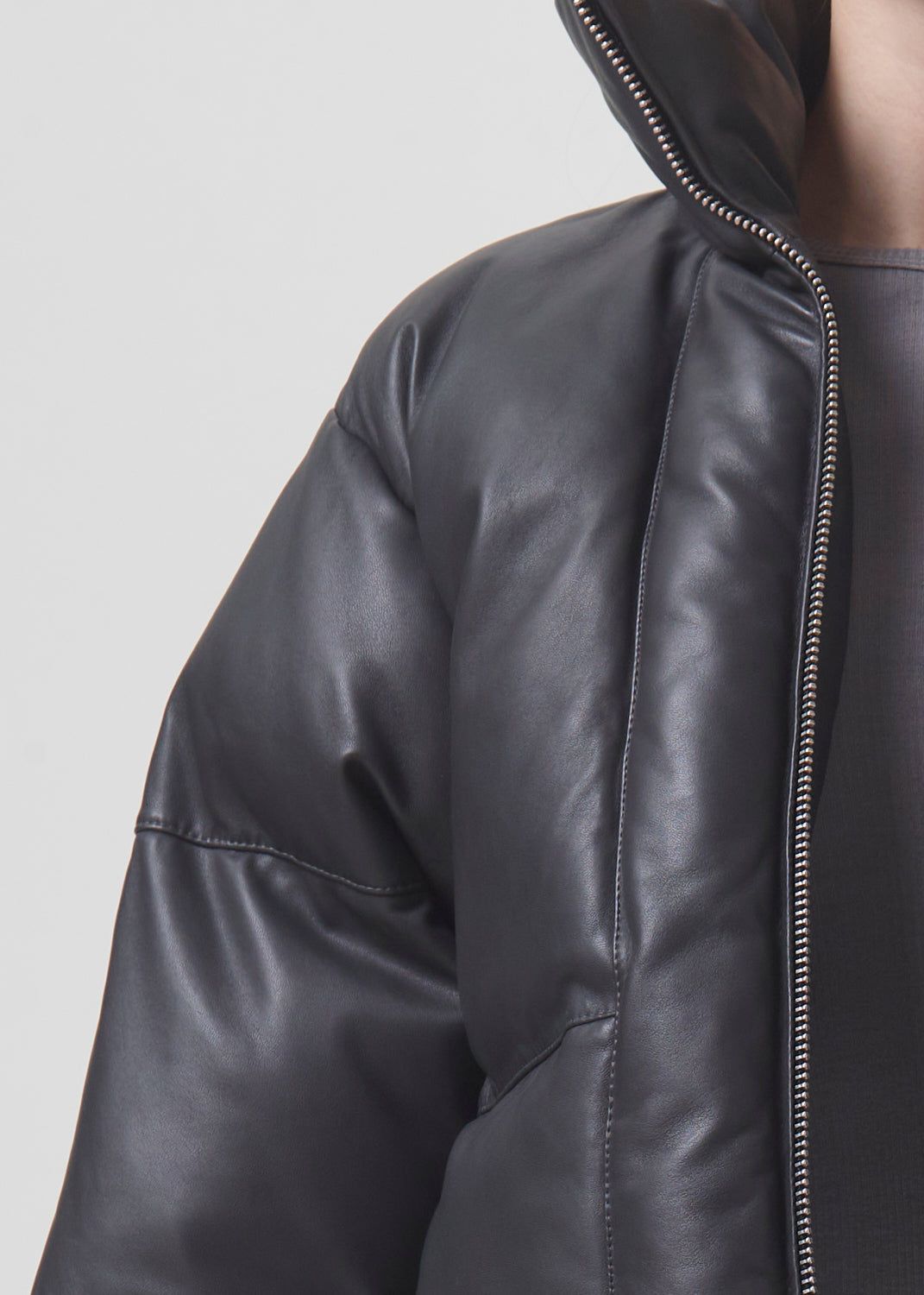 Shoreditch Ski Club x AGOLDE Edie Leather Puffer in Graphite sold by Agolde product image thumbnail 5