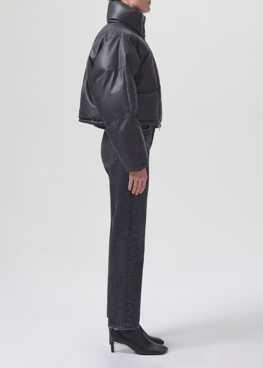 Shoreditch Ski Club x AGOLDE Edie Leather Puffer in Graphite sold by Agolde product image thumbnail 3