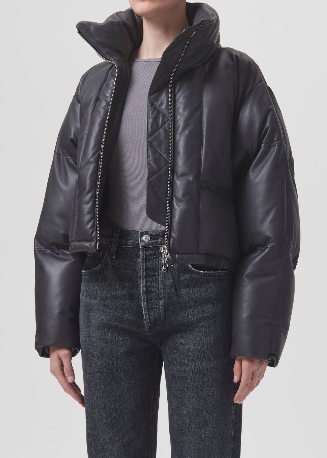 Shoreditch Ski Club x AGOLDE Edie Leather Puffer in Graphite sold by Agolde product image thumbnail 4