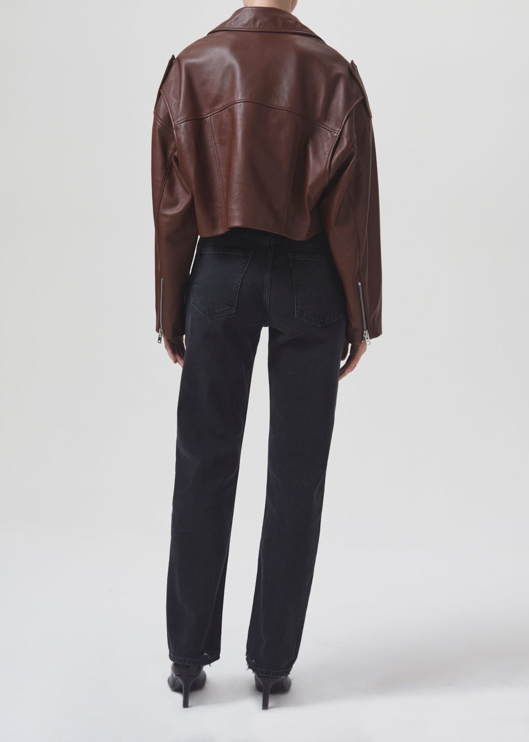 Shoreditch Ski Club x AGOLDE Remi Leather Biker Jacket in Cola sold by Agolde product image thumbnail 4