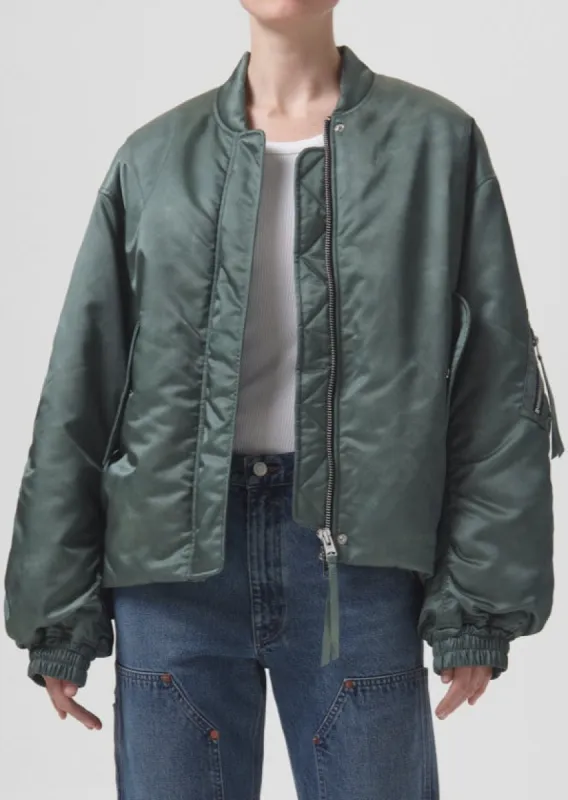 Shoreditch Ski Club x AGOLDE Nisa Bomber Jacket in Steel Green sold by Agolde