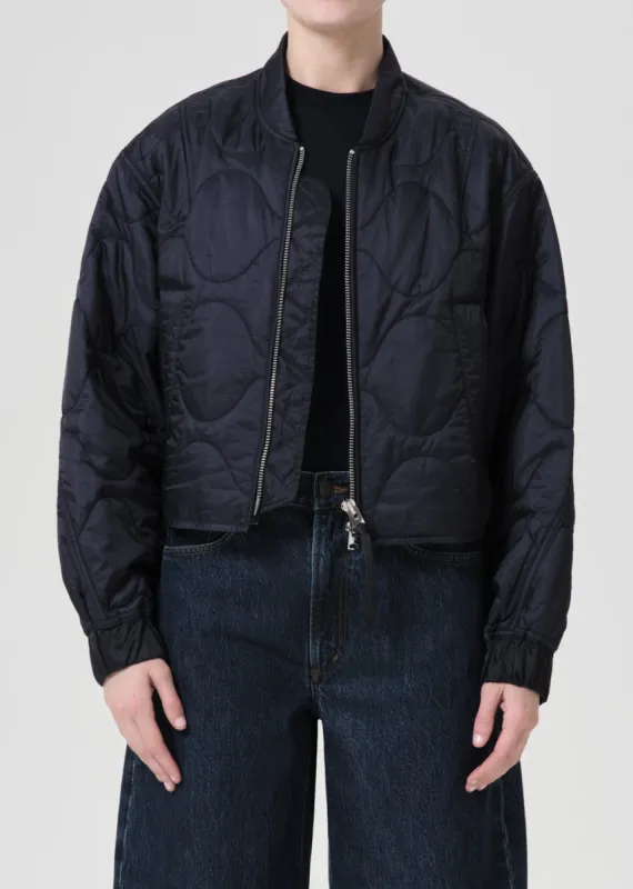 Shoreditch Ski Club x AGOLDE Iona Quilted Jacket in Ink sold by Agolde