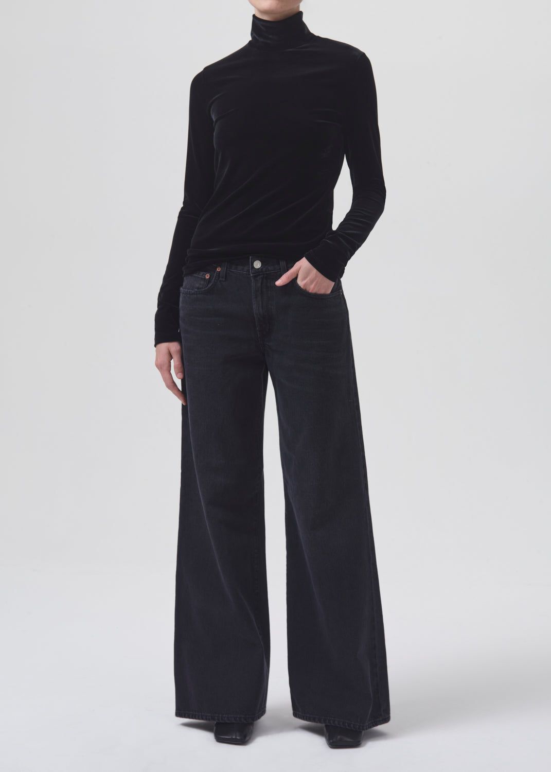 Pascale Velvet Turtleneck in Black sold by Agolde