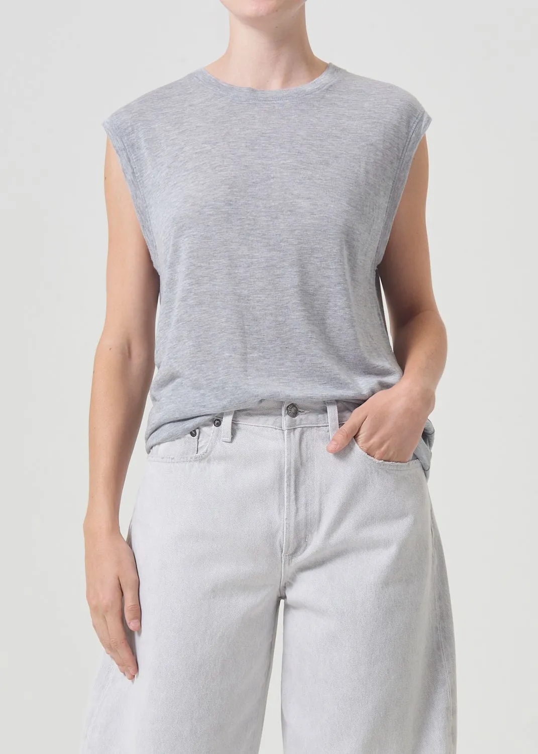 Raya Muscle Tee in Grey Heather sold by Agolde