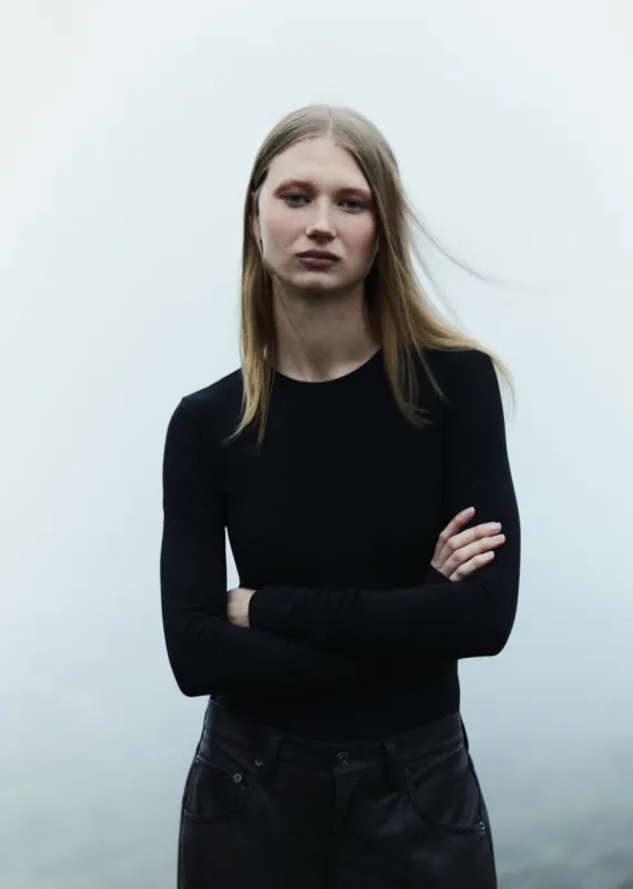 Aura Long Sleeve Bodysuit in Granite sold by Agolde