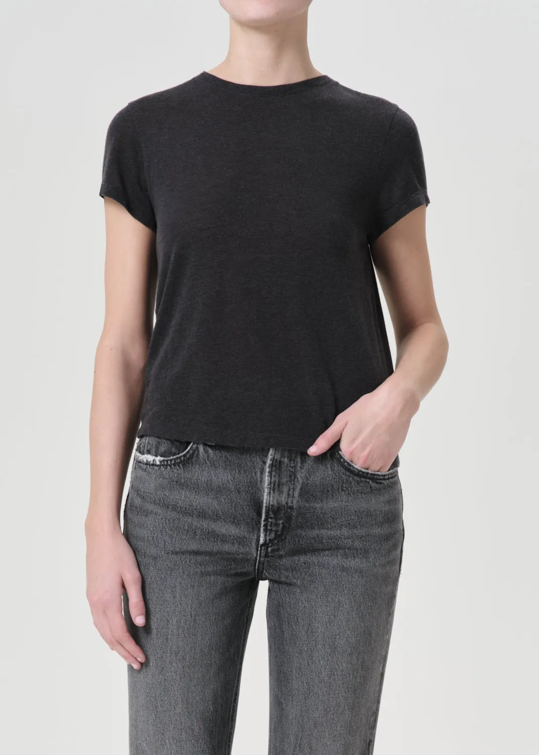Adine Shrunken Tee in Charcoal Heather sold by Agolde