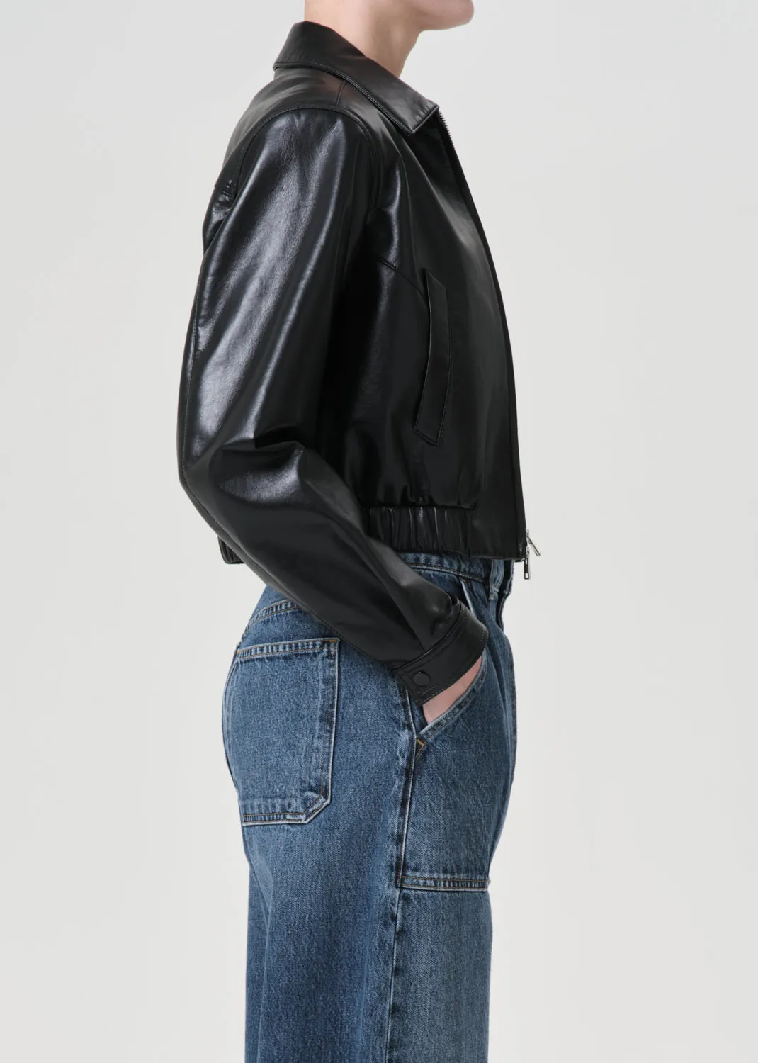 Essie Recycled Leather Cropped Jacket in Black sold by Agolde product image thumbnail 3
