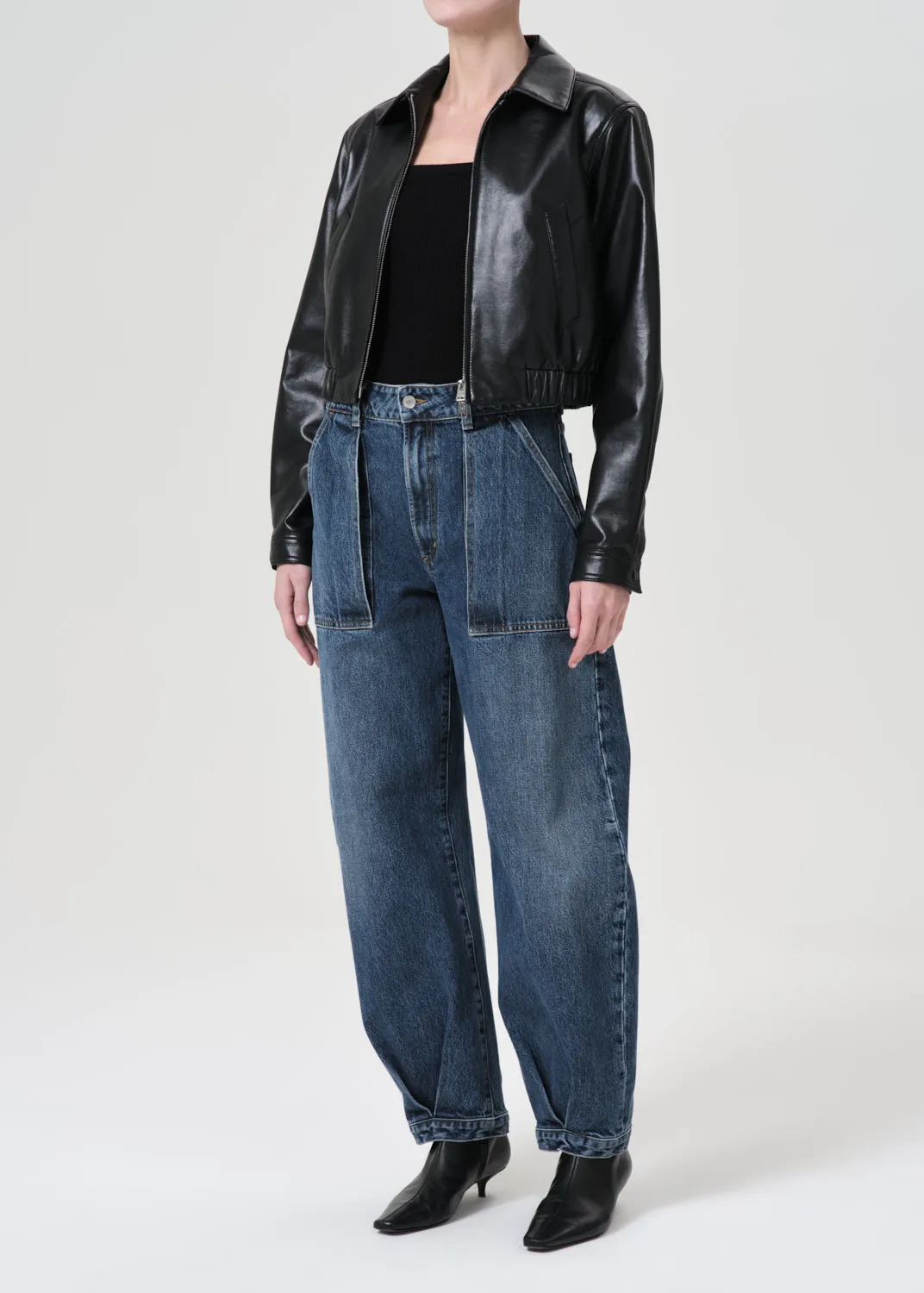 Essie Recycled Leather Cropped Jacket in Black sold by Agolde product image thumbnail 4