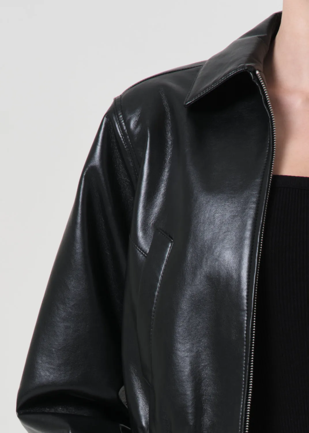 Essie Recycled Leather Cropped Jacket in Black sold by Agolde product image thumbnail 5
