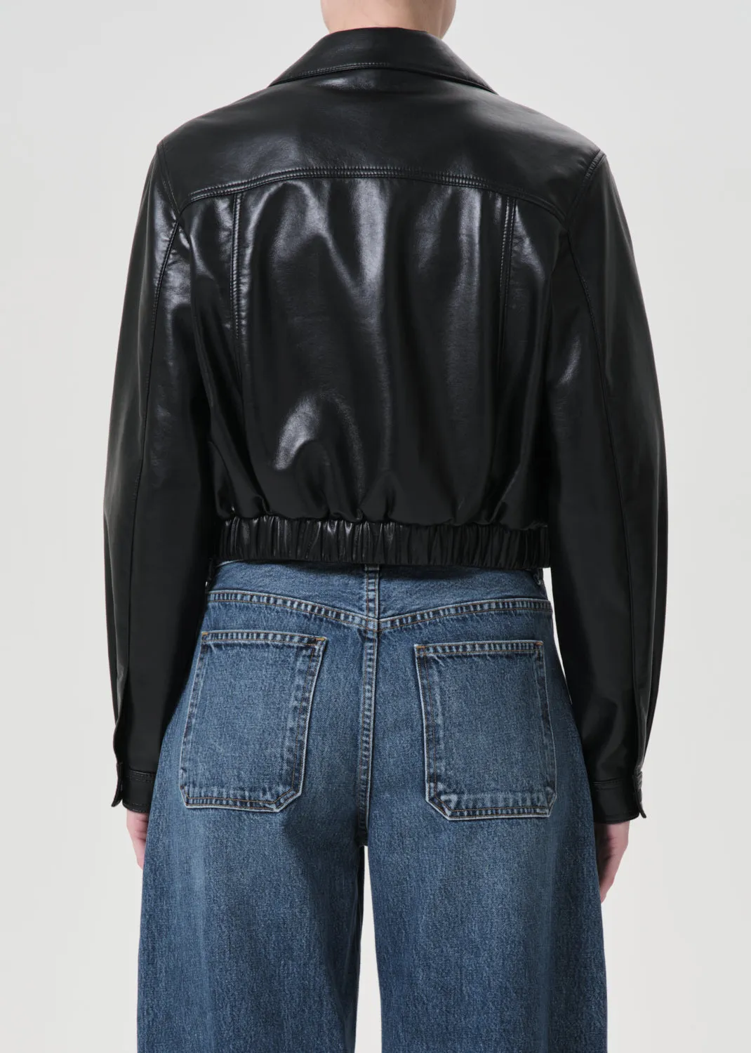 Essie Recycled Leather Cropped Jacket in Black sold by Agolde product image thumbnail 2