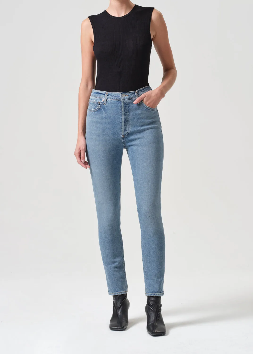 Nico High Rise Slim Fit (Stretch) in Helm sold by Agolde