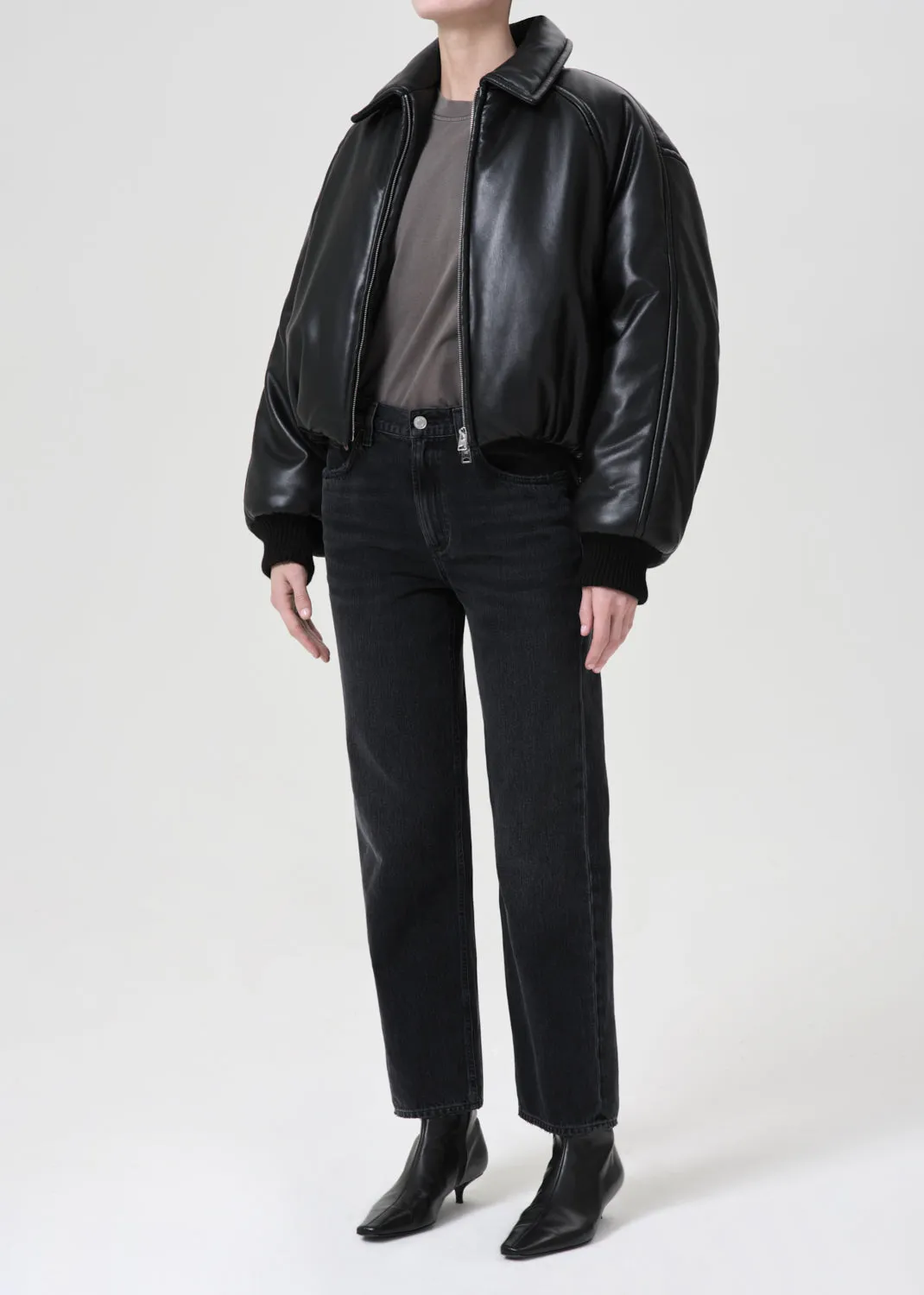 Shoreditch Ski Club x AGOLDE Tate Padded Vegan Leather Bomber in Black sold by Agolde product image thumbnail 5