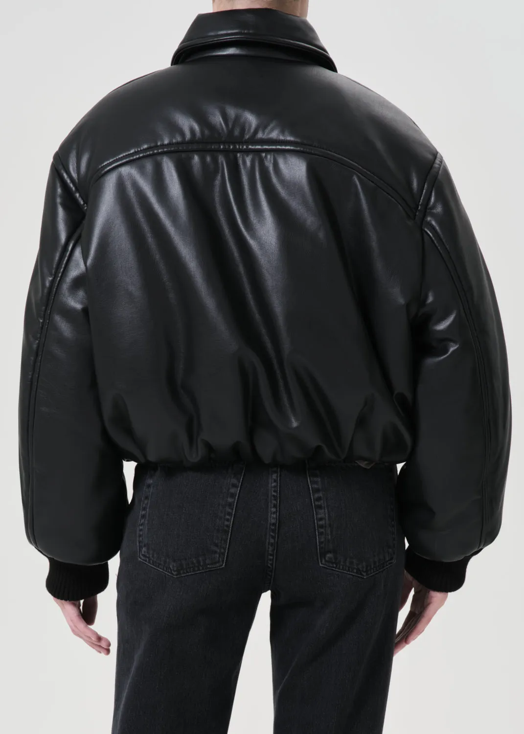 Shoreditch Ski Club x AGOLDE Tate Padded Vegan Leather Bomber in Black sold by Agolde product image thumbnail 2