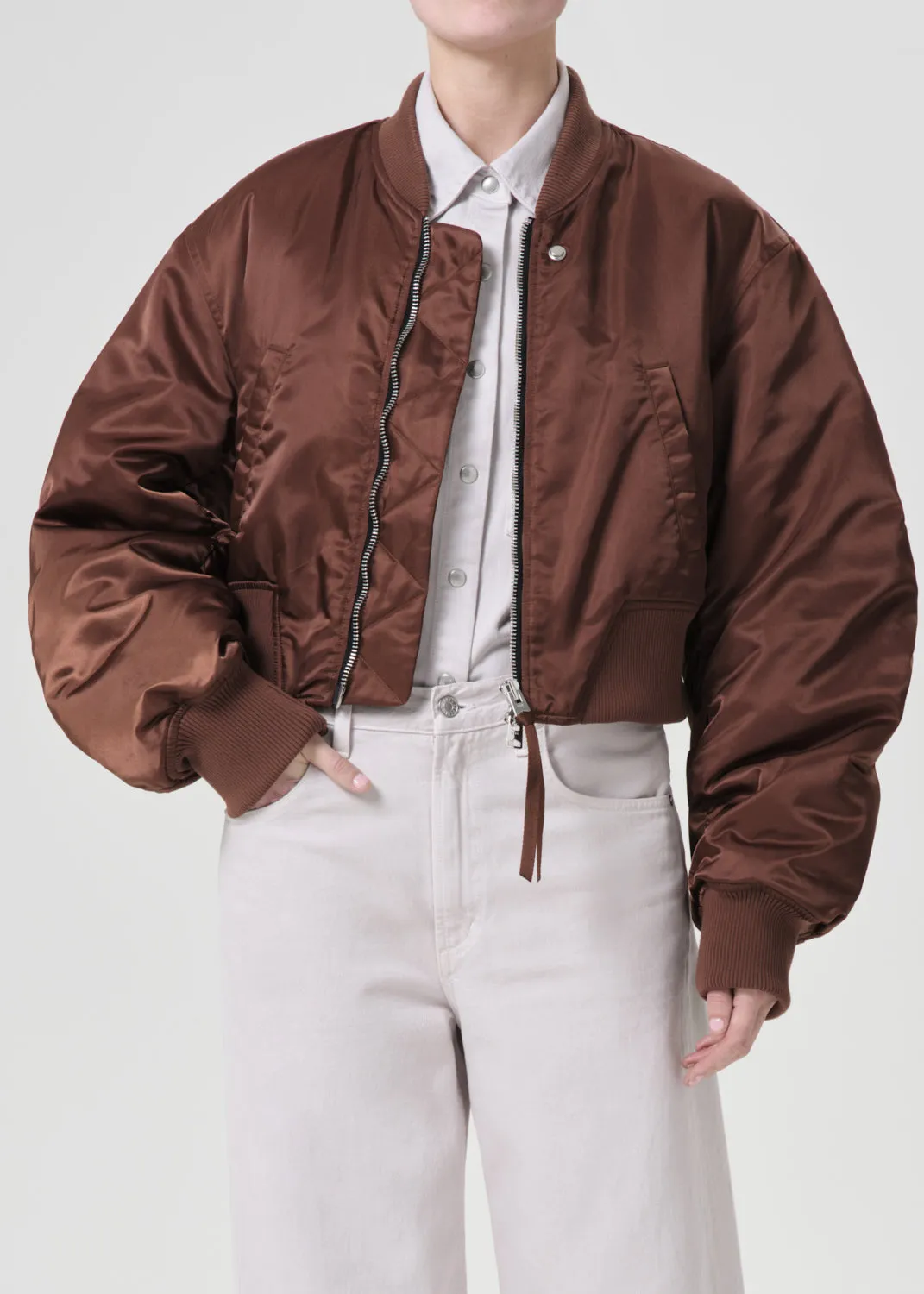 Shoreditch Ski Club x AGOLDE Jett Bomber Jacket in Gingersnap sold by Agolde