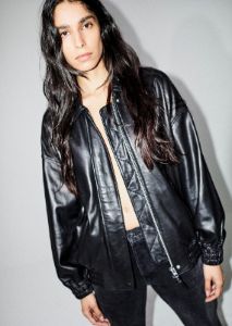Shoreditch Ski Club x AGOLDE Ava Leather Bomber in Black sold by Agolde