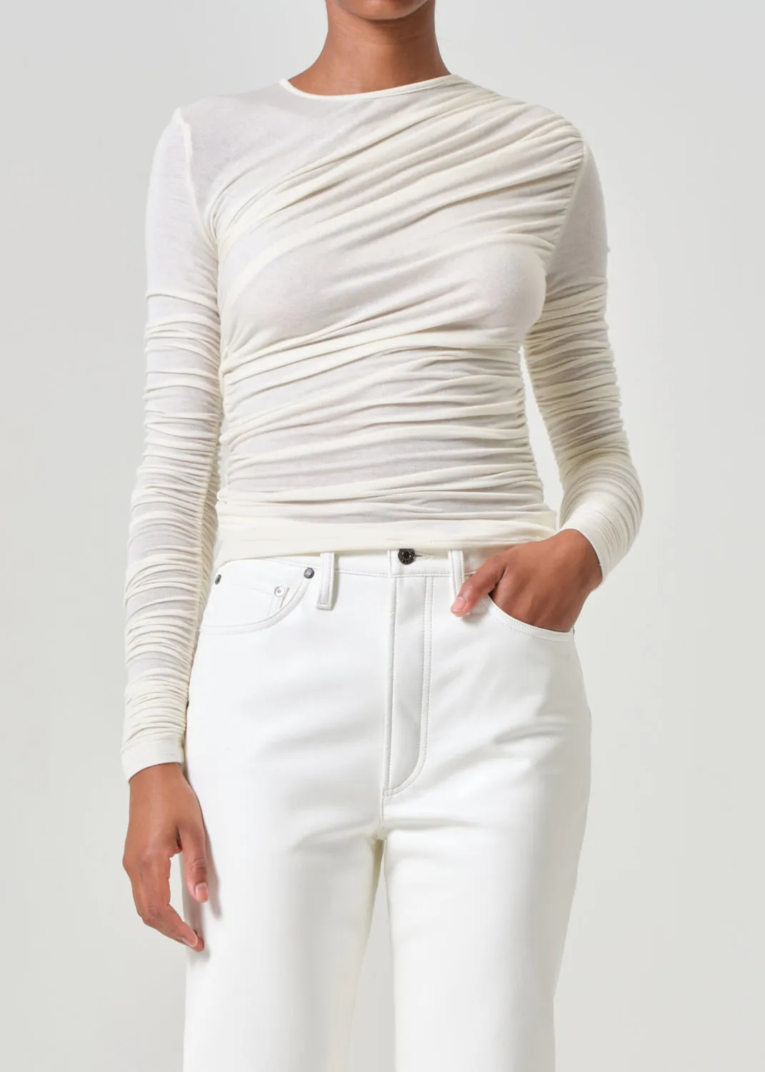 Tania Twist Tee in Oat Milk sold by Agolde product image thumbnail 3