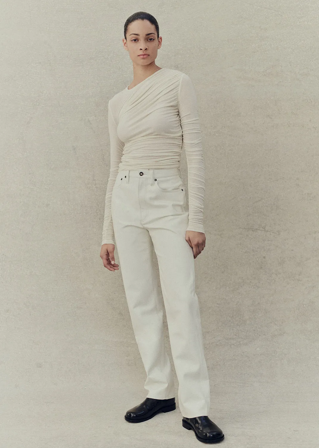 Recycled Leather 90's Pinch Waist Long in Lace sold by Agolde