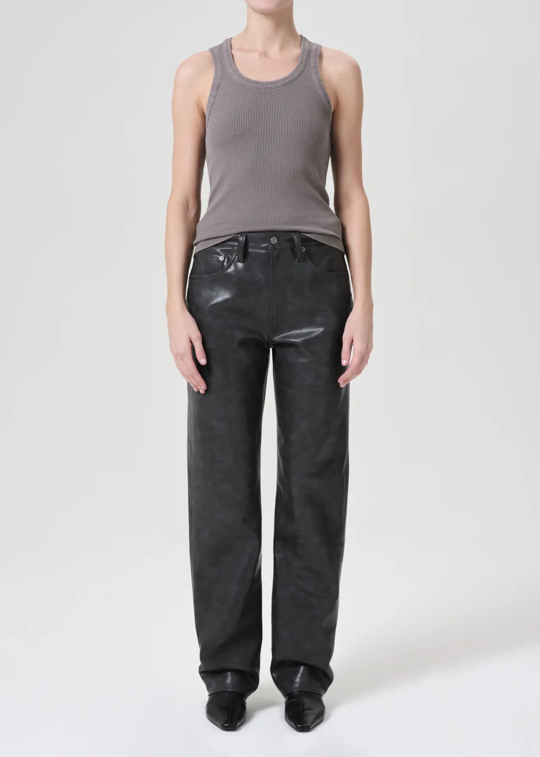 Recycled Leather Kelly Jean in Smoke sold by Agolde