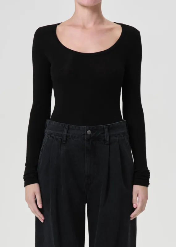 Corey Scoop Neck Tee in Black sold by Agolde