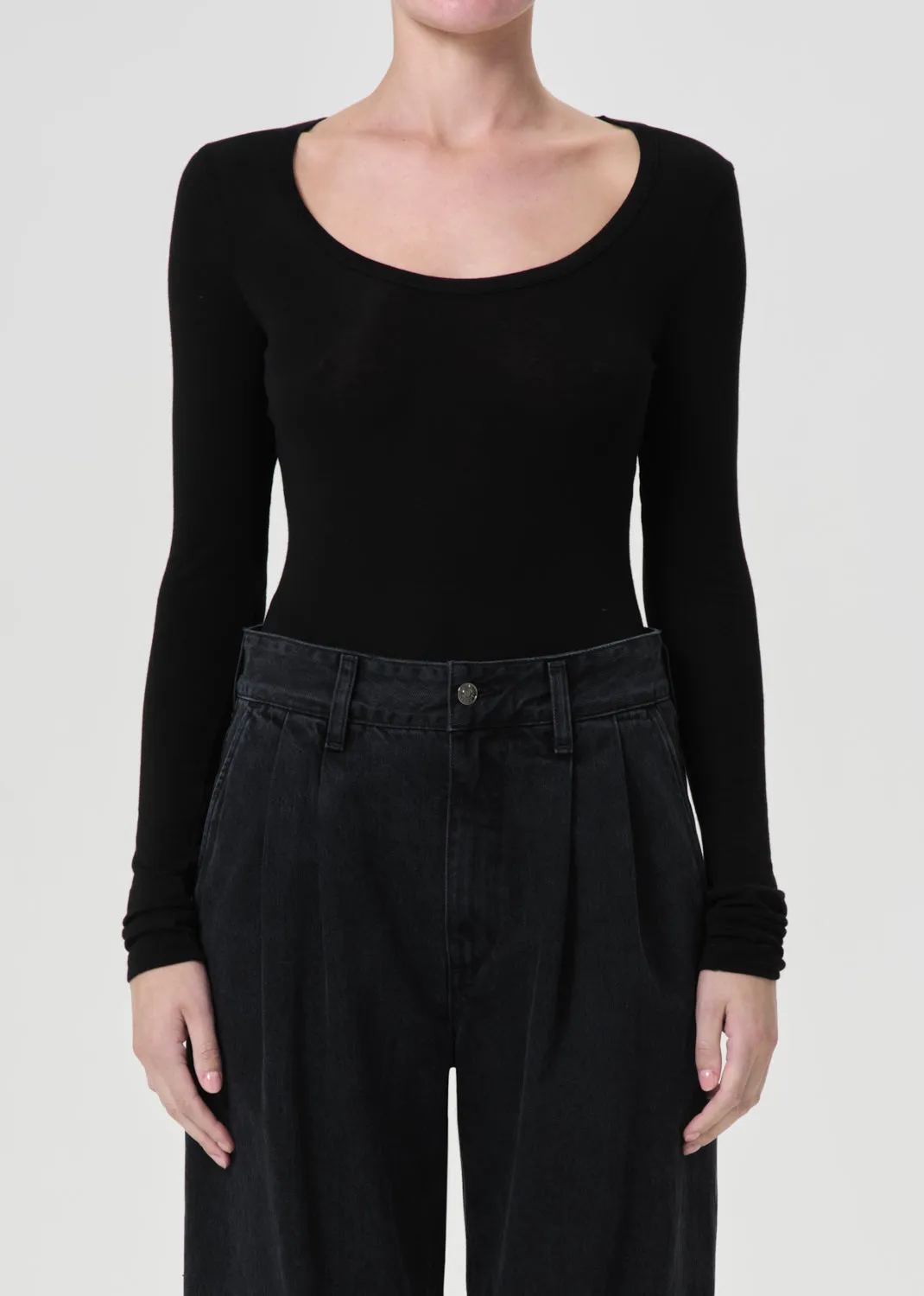 Corey Scoop Neck Tee in Black sold by Agolde