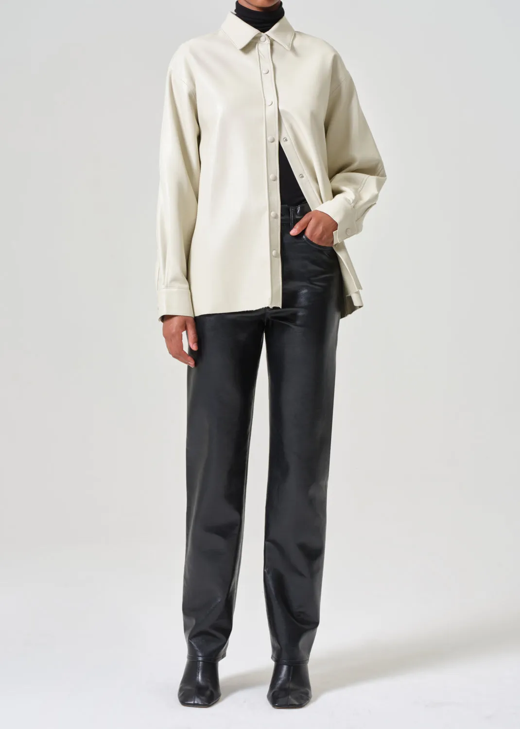 Aylin Vegan Leather Shirt in Powder sold by Agolde product image thumbnail 2