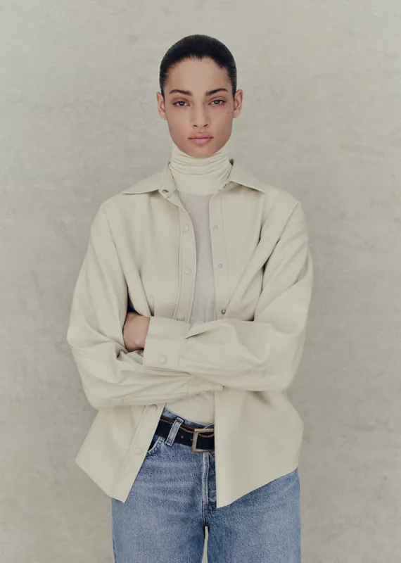 Aylin Vegan Leather Shirt in Powder sold by Agolde