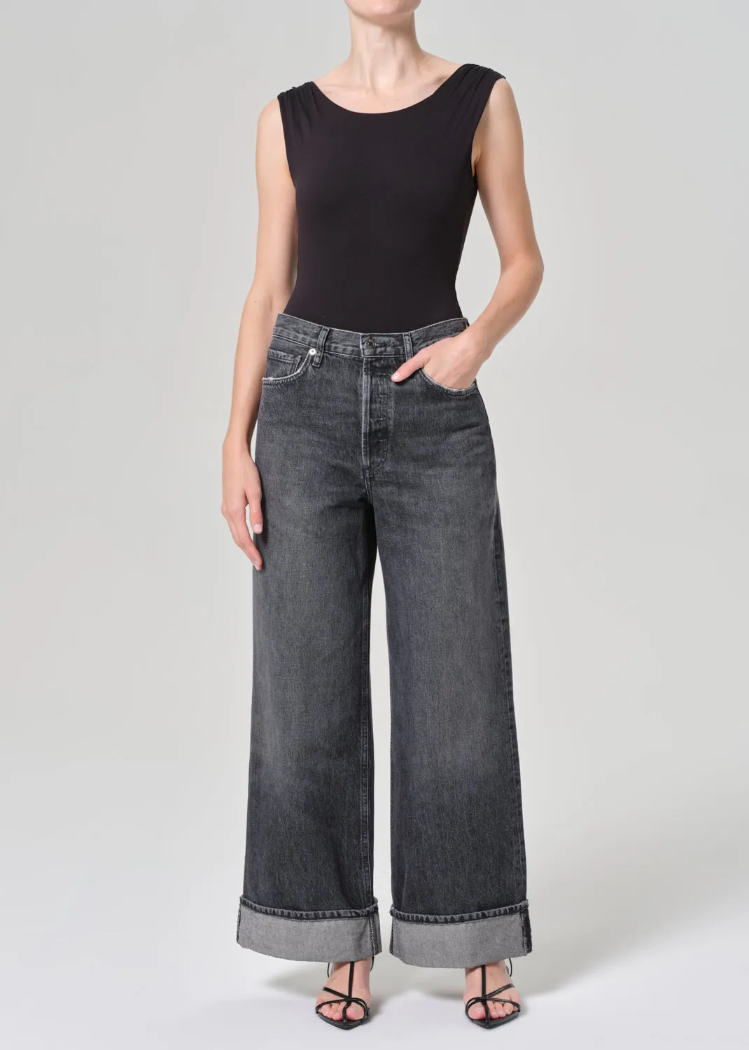 Dame High Rise Wide Leg Petite in Ditch sold by Agolde