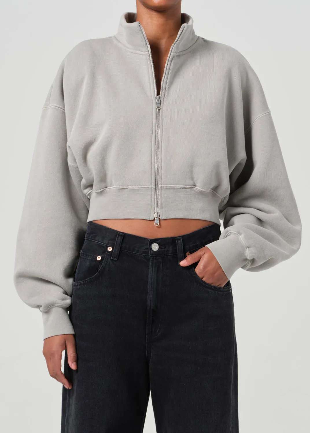 Asta Zip Sweatshirt in Drab sold by Agolde