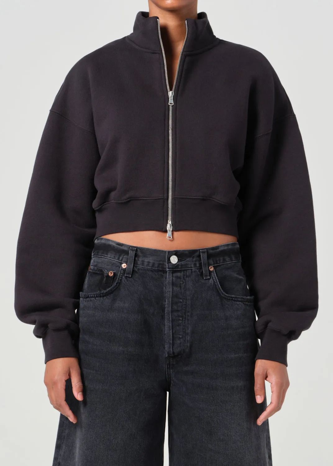 Asta Zip Sweatshirt in Washed Black sold by Agolde