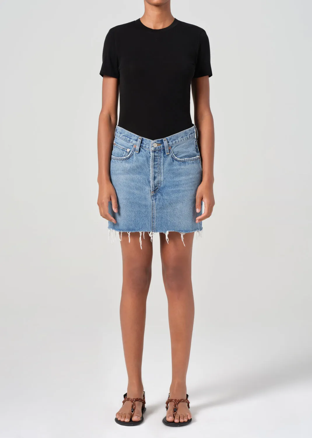 V-Waist Mini Skirt in Fairway sold by Agolde