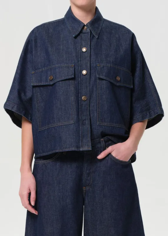 Taron Dolman Denim Shirt in Pure sold by Agolde