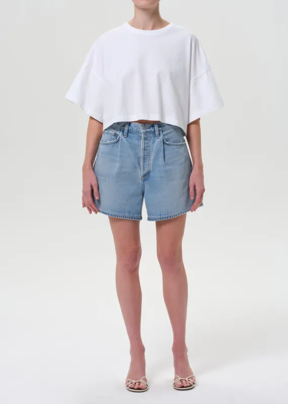 Rhoda Pleated A-Line Short in Raft sold by Agolde