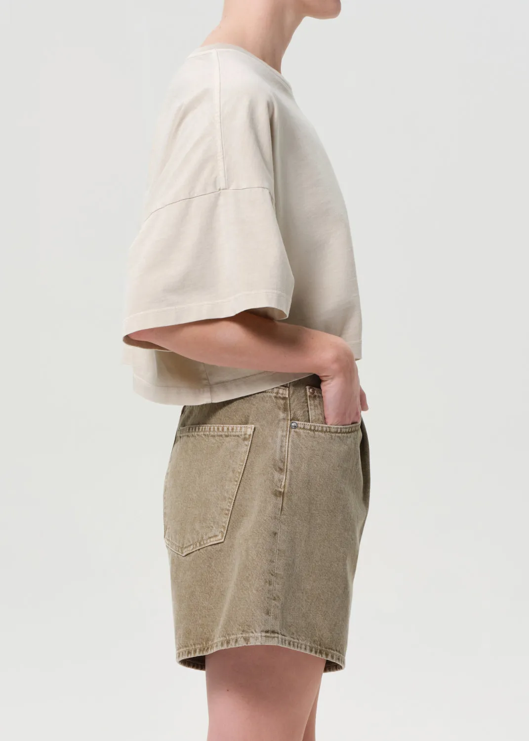 Arli Oversized Cropped Tee in Brown Rice sold by Agolde product image thumbnail 3