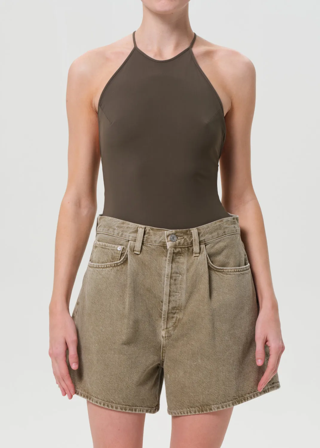 Inara Backless Bodysuit in Grove sold by Agolde