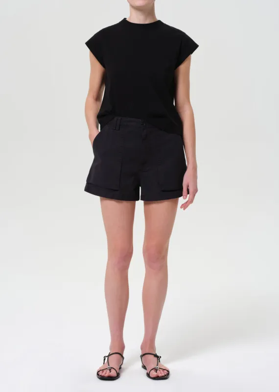 Kiva Mid Rise Cargo Short in Washed Black made by Agolde