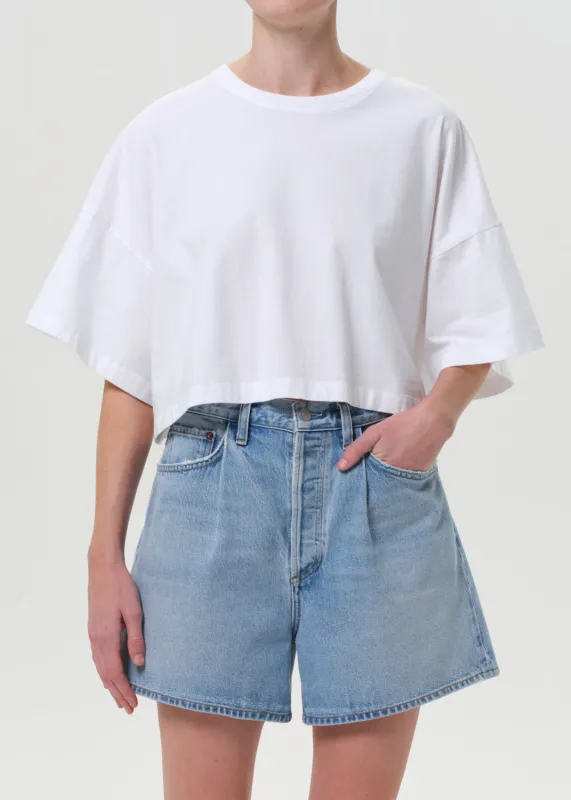 Arli Oversized Cropped Tee in White sold by Agolde