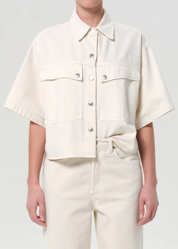 Enora High Low Shirt in Brown Rice sold by Agolde