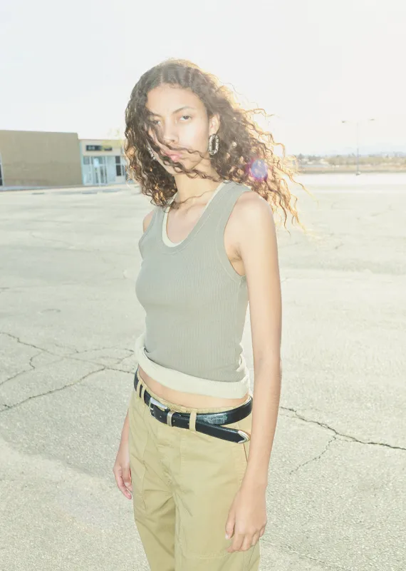 Shrunken Poppy Tank in Grove sold by Agolde