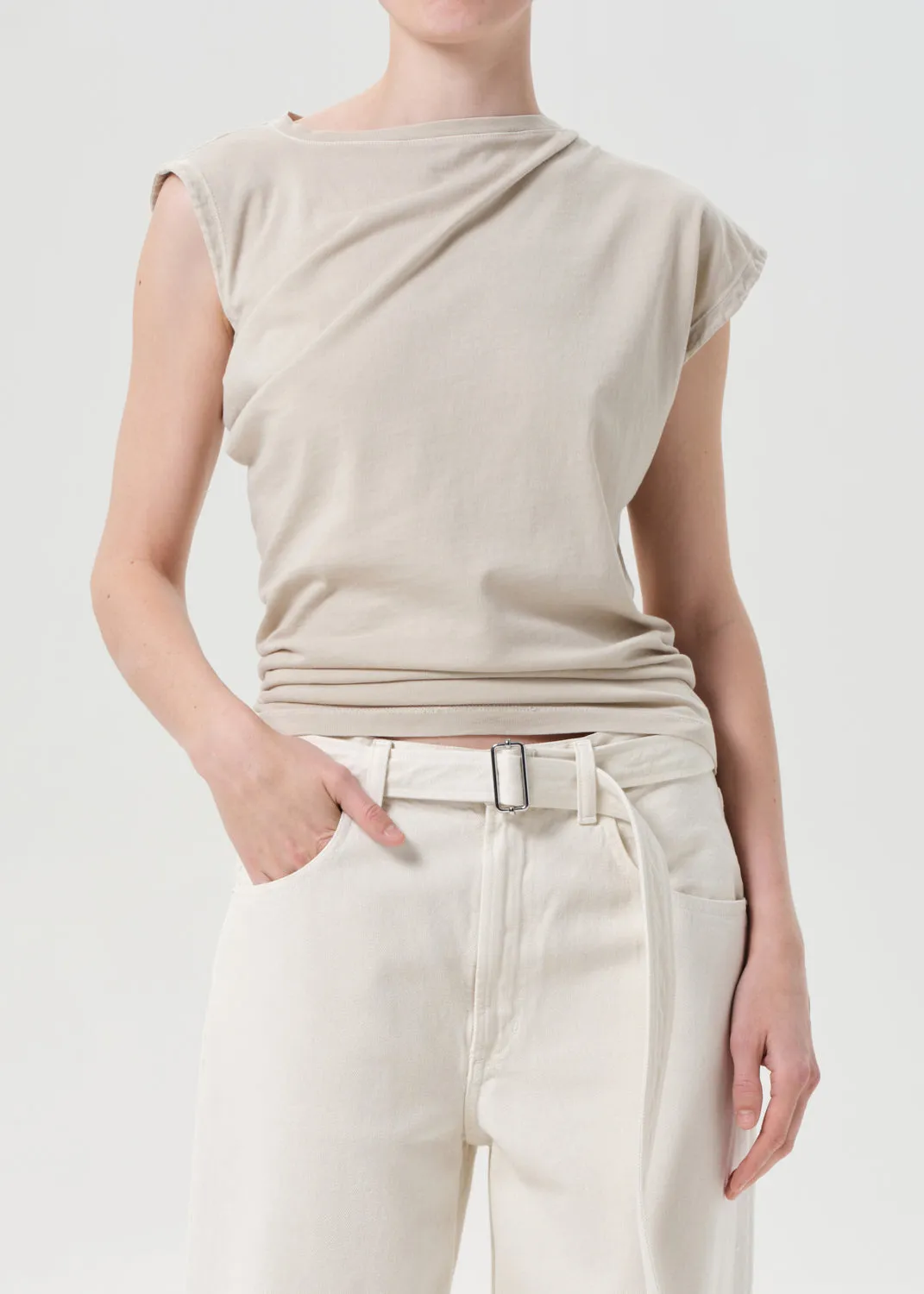 Beth Tee in Rice Grass sold by Agolde