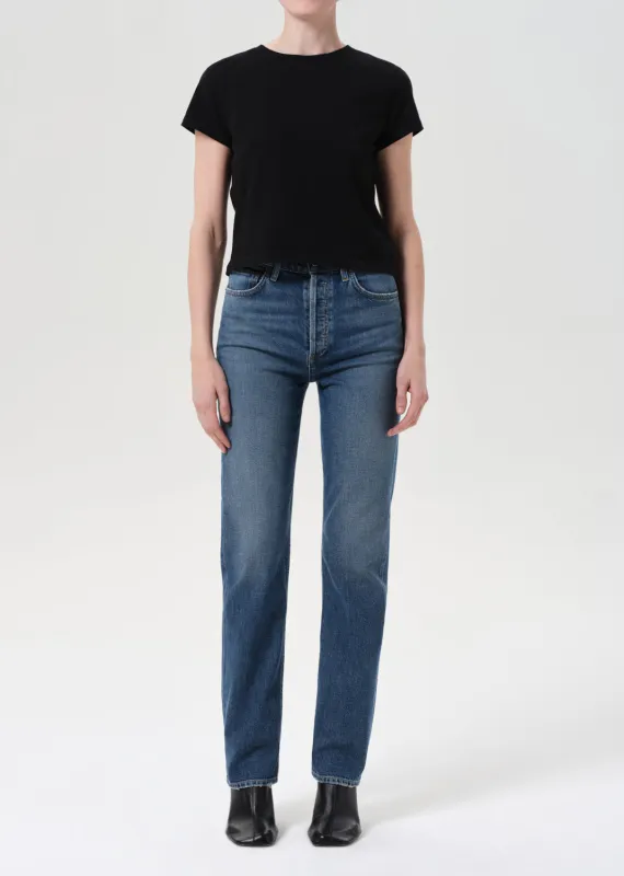 90's Pinch Waist High Rise Straight Long (Comfort Stretch) in Overcast sold by Agolde