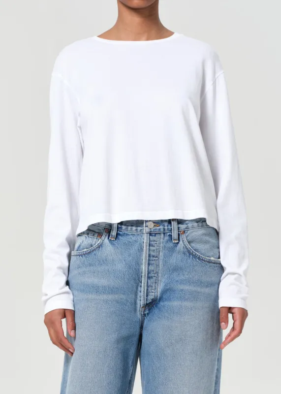 Sydney Long Sleeve Tee in White sold by Agolde
